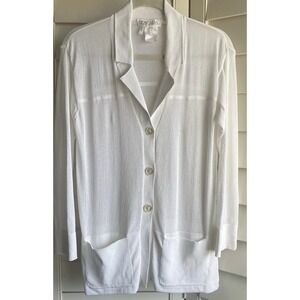 ESCADA Sheer Cardigan White Button Front Women 36 S Rayon Knit Italy Lightweight